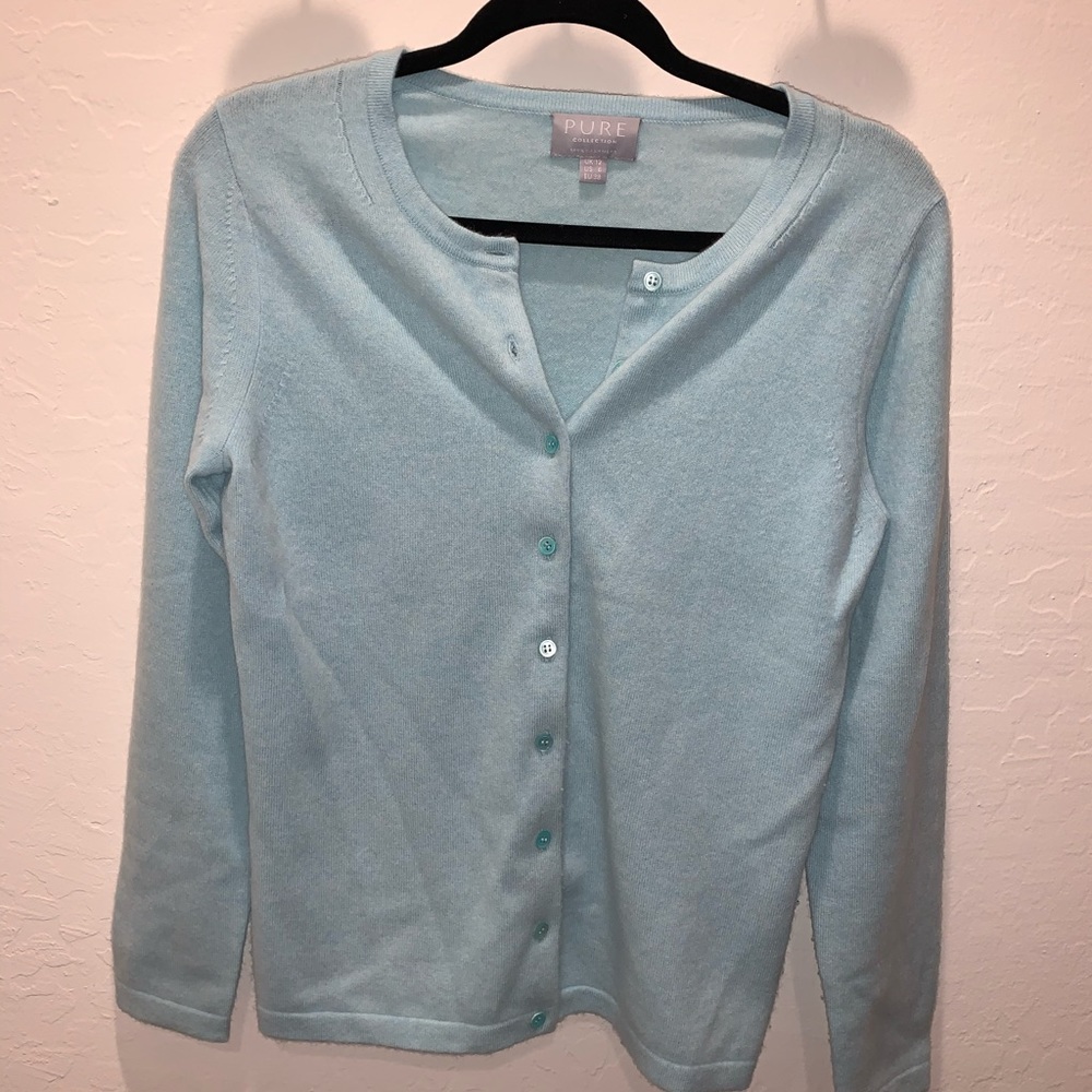 100% Cashmere Blue Button-Up Cardigan